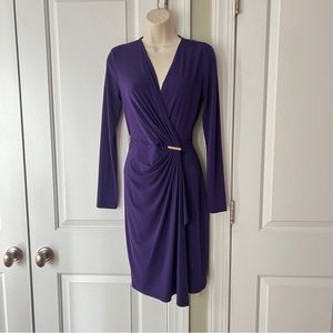 Michael Kors XS Purple Long Sleeved Faux Wrap Dress